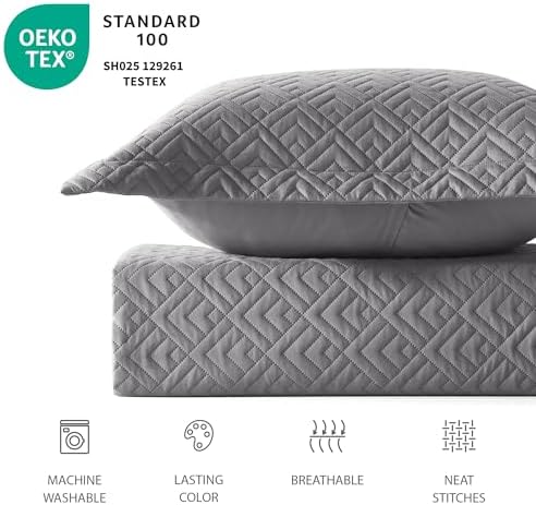 EXQ Home Quilt Set Full Queen Grey 3 Piece