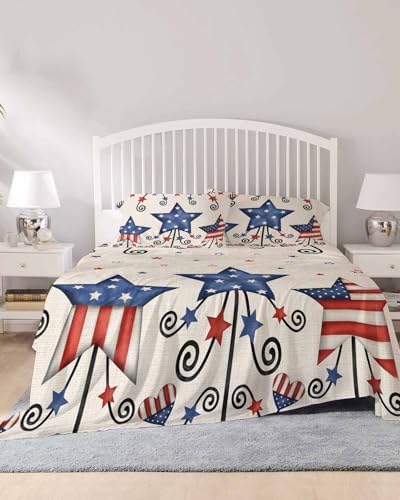 Boanket Cal King Sheet Set 4th of July 4 Piece Soft Microfiber