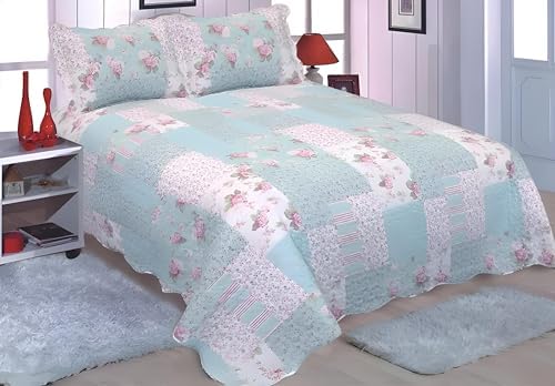 English Roses Quilt Set Reversible 3PCS Queen Size