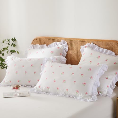 White Ruffle Duvet Cover Queen Size Set