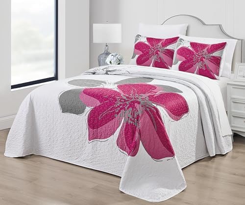 Grand Linen 3-Piece Hibiscus Quilt Set Cal King Size 1