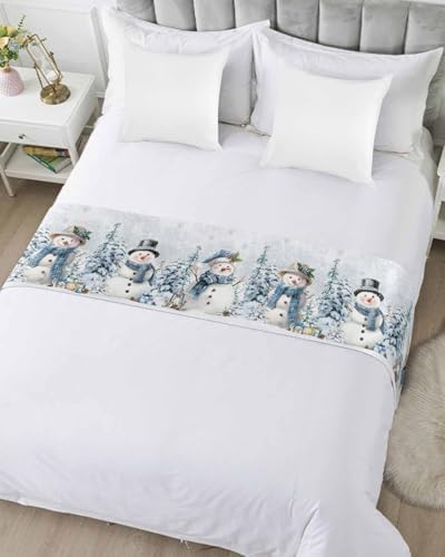 Chucoco Christmas Snowman Bed Runner Scarf for Twin Size Bed