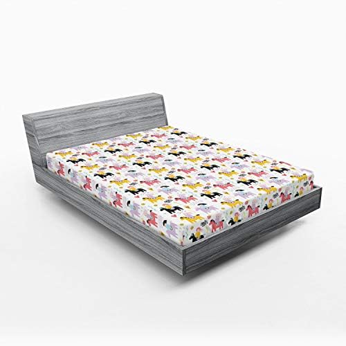 Ambesonne Cartoon Fitted Sheet Multicolor