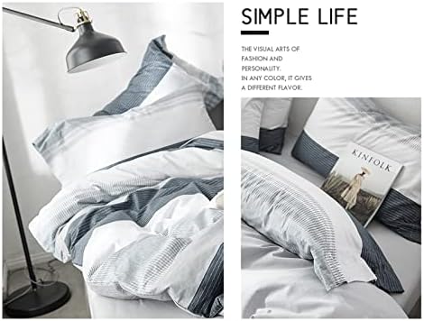 HighBuy Geometric Stripe Duvet Cover Queen Set Grey White