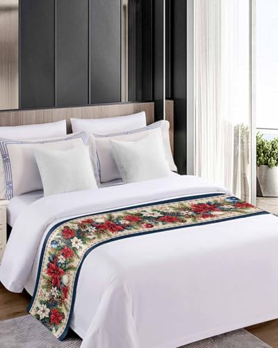 Chucoco Red Poinsettia Bed Runner Scarf Queen Size