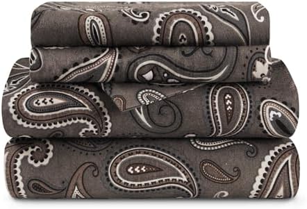 Superior Flannel Cotton Sheet Set Paisley or Solid Twin XL Charcoal