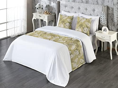 Ambesonne Tropical Bed Runner Set King Size Pale Khaki Army Green