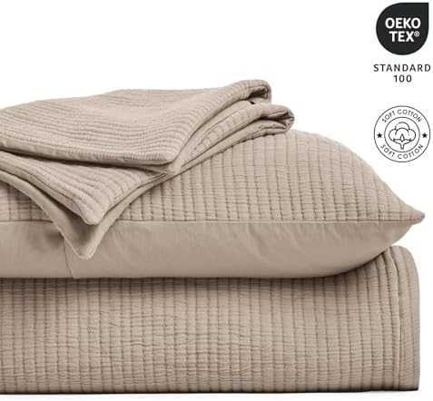 EVERGRACEHOME Cotton Gauze Bedspread Set Khaki Tan 2 Shams