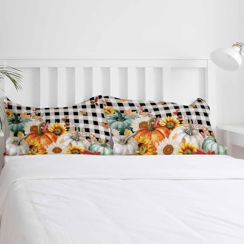 OComster California King Quilt Cover Set with Plaid Sunflower Pattern
