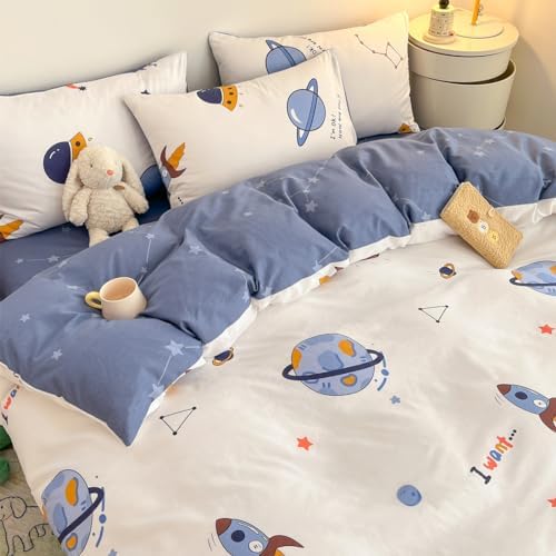 LIWHENHAO 100 Cotton Duvet Cover Set Queen with Space Cartoon Print