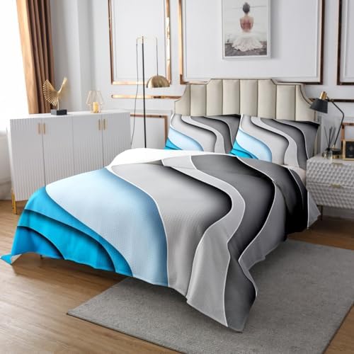Erosebridal Blue Stripe King Quilt Set with Grey Coverlet