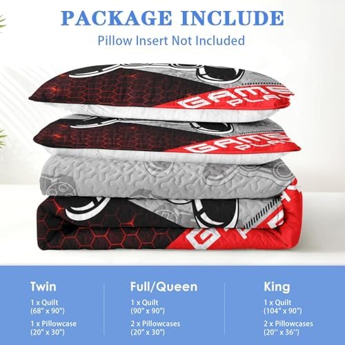 Pamnest Twin Quilt Set with Pillow Sham Red Black