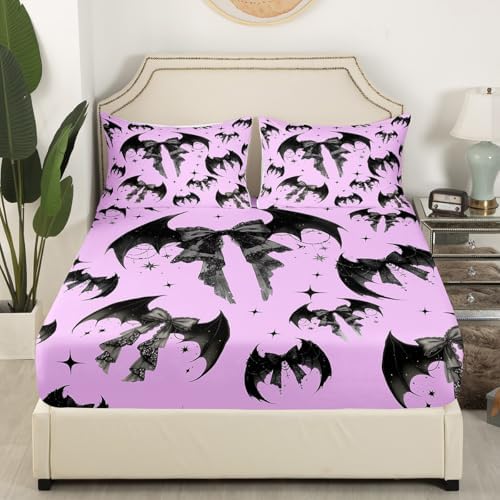 Manfei Gothic Bowknots Sheet Set Purple Black Deep Pocket Twin Size