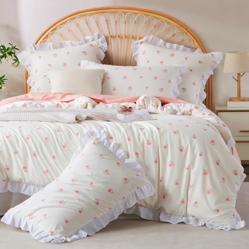 White Ruffle Duvet Cover Queen Size Set