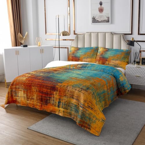 Erosebridal Red Ombre Queen Quilt Set with Blue Tie Dye Coverlet