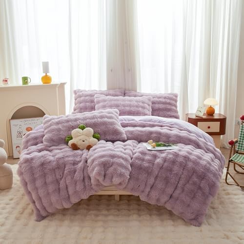 Roscloud Rabbit Plush Duvet Cover Set 3PC Twin