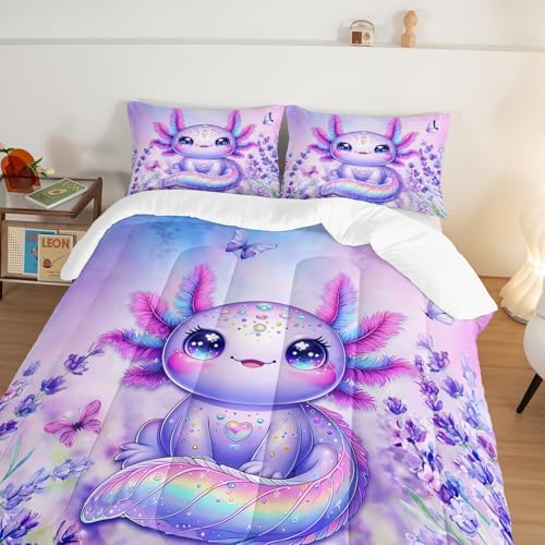 Cute Axolotl Queen Comforter Set with 2 Pillowcases