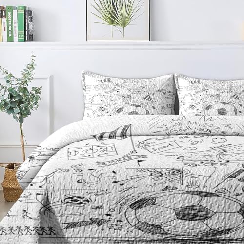 Pamnest Quilt Set Twin Size - Soccer Football Bedding with Pillow Sham