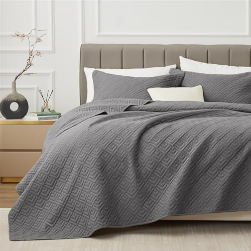 EXQ Home Quilt Set Full Queen Grey 3 Piece