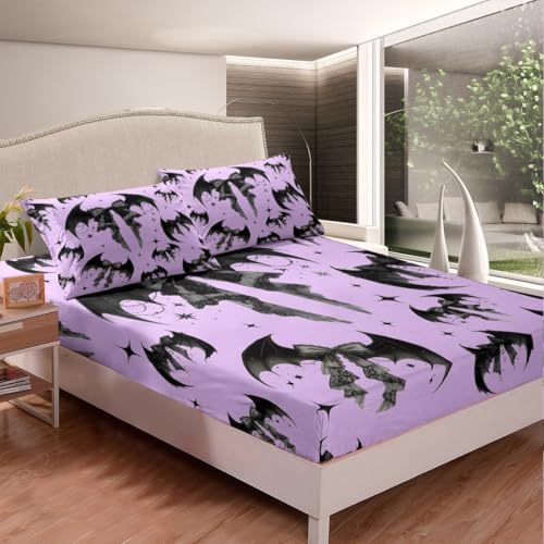 Manfei Gothic Bowknots Sheet Set Purple Black Deep Pocket Twin Size