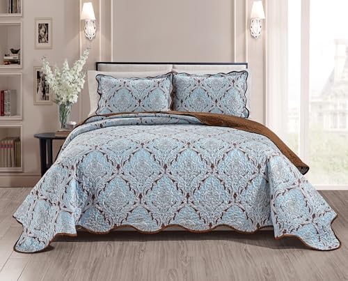 Grand Linen 3-Piece Wave Edged Quilt Set Cal King Size