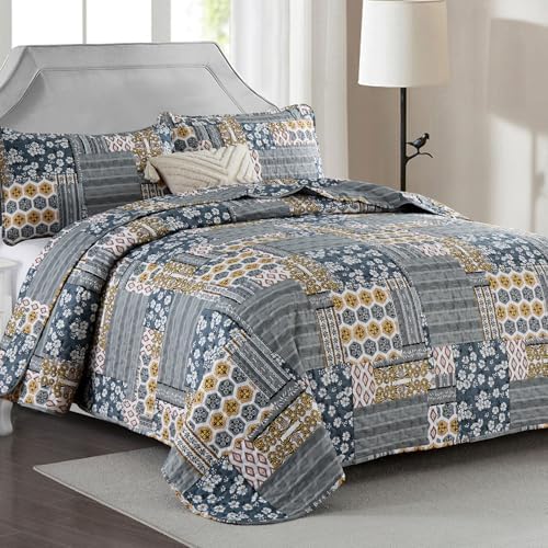 Mybedsoul Dark Grey Plaid Quilt Set King Size