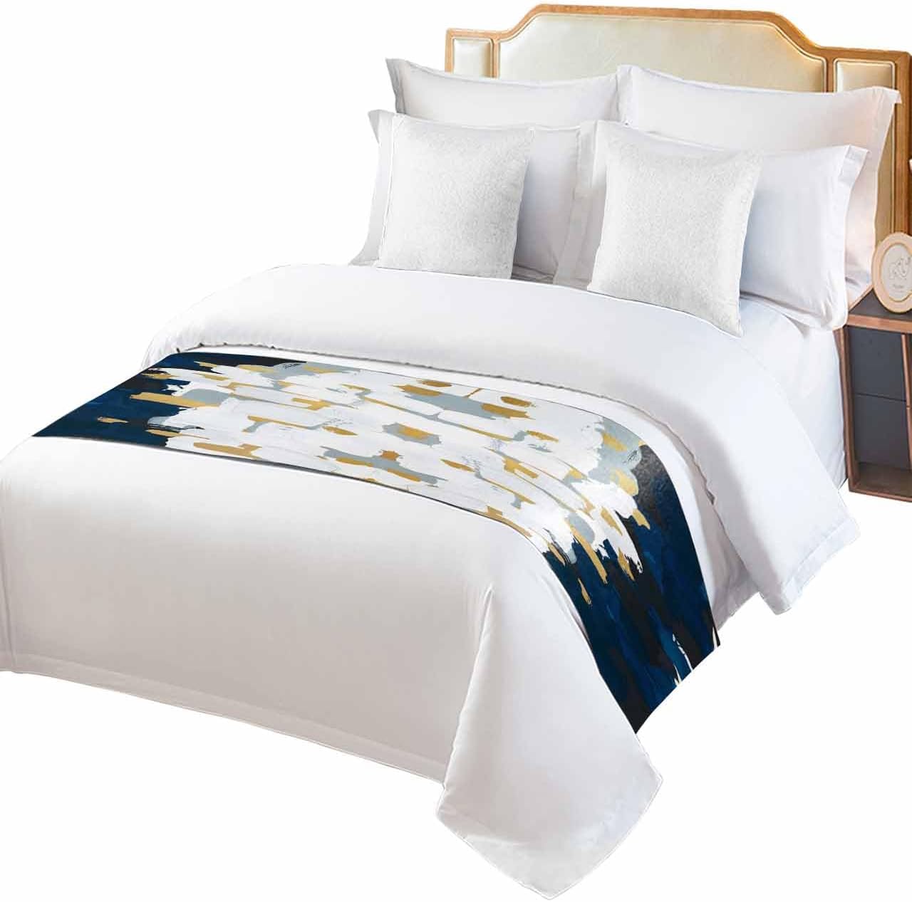 Sabolny Blue White Bed Runner Scarf Full Queen Size