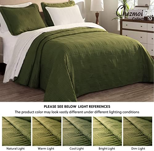 Chezmoi Collection Cypress Green Bedspread Set 3-Piece King Size
