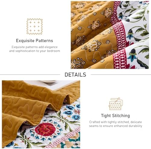 Yiran Boho Quilt Set Queen Size Tango Orange Patchwork Bedspreads