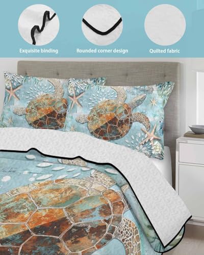Chucoco Twin XL Quilt Bedding Set Retro Nautical Theme