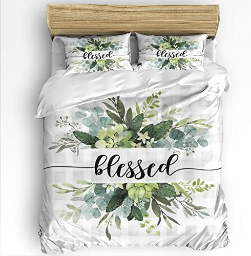 ZOE GARDEN Plaid Eucalyptus Duvet Cover Set Queen Size 1