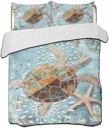 Chucoco Twin XL Quilt Bedding Set Retro Nautical Theme