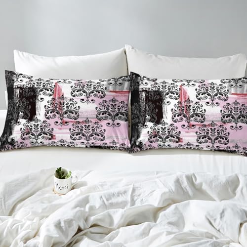 Erosebridal Pink Black Graffiti Twin Bed Sheet Set