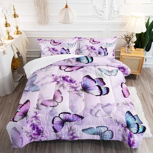Lavender Butterfly Comforter Set for Kids and Adults 1