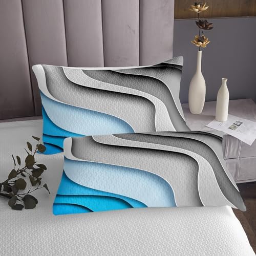 Erosebridal Blue Stripe King Quilt Set with Grey Coverlet