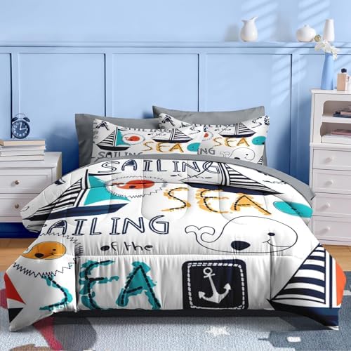 Nesker 7 Pcs Comforter Set Queen Size Nautical Theme