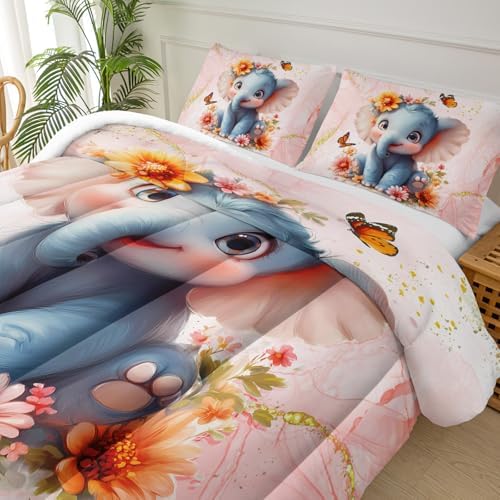 Marble Print Elephant Comforter Set Twin for Kids