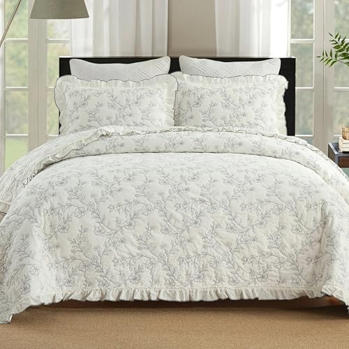 MarCielo 3-Piece Cotton Quilt Set with Embroidery