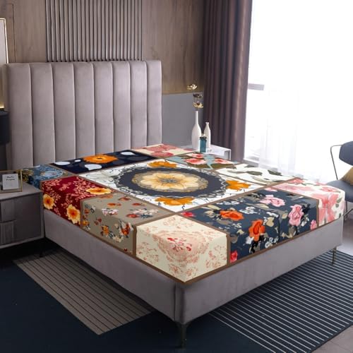 Boho Floral Patchwork Fitted Sheet Set Twin Size