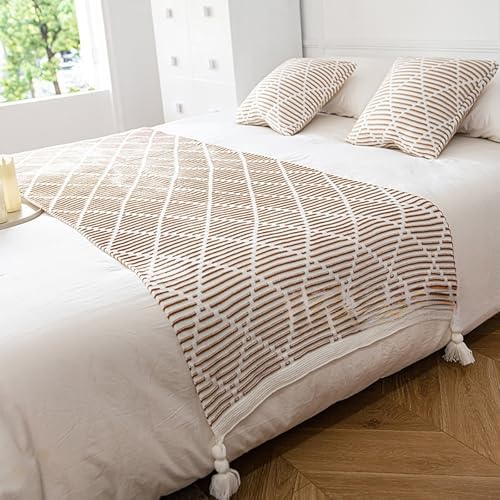 Fringed Bed Runner Durable Stretch Fabric for Bed Protection