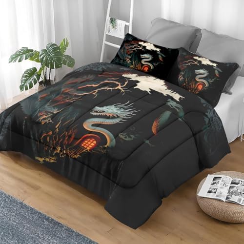 Pamnest Dragon Comforter Set Twin Size 2 Pcs