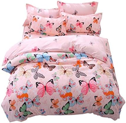 Feelyou Kids Duvet Cover Set Twin Size Pink Butterfly Print