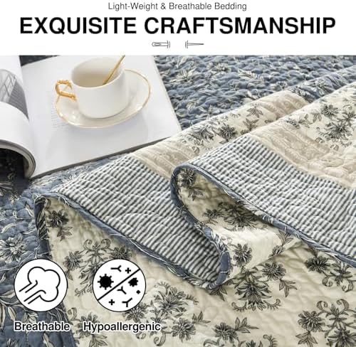 DDUOXIN Oversized King Bedspread Set - 128x120 Grayish BlueBeige