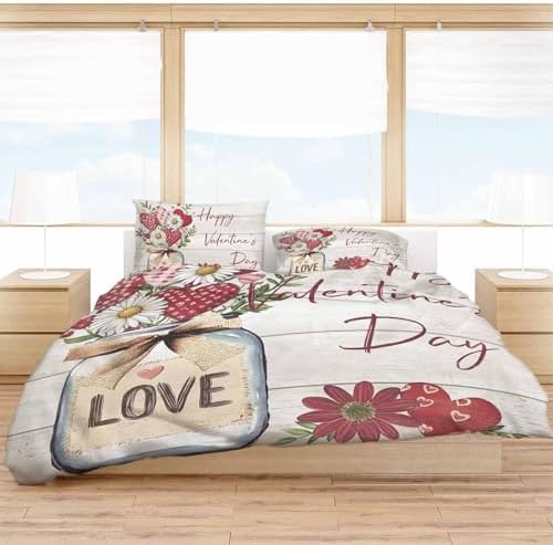 ZOE GARDEN Valentines Day Queen Duvet Cover Set 3 Piece