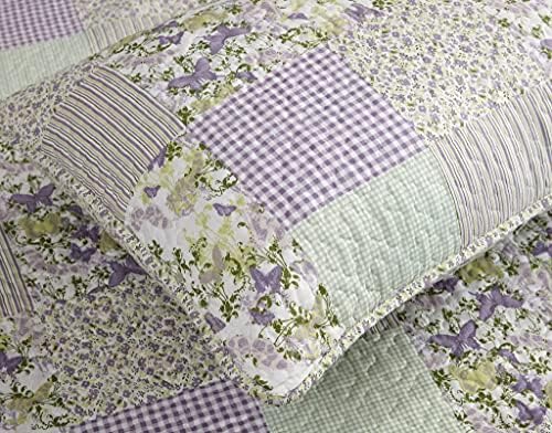 Chezmoi Daisy 3-Piece Quilt Set - Purple Butterfly Botanical Print