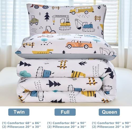 WINLIFE Twin Size Comforter Set with Cartoon Excavator Pattern