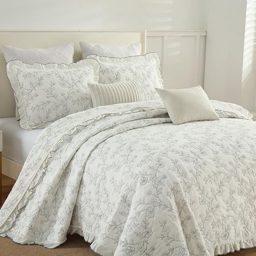 MarCielo 3-Piece Cotton Quilt Set with Embroidery