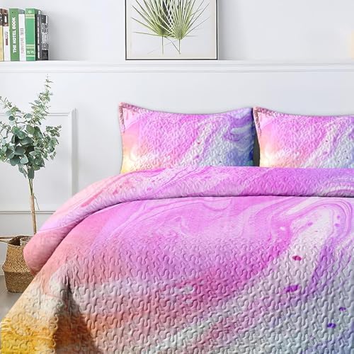 Pamnest Quilt Set FullQueen Size Tie Dye Marble 3 Pcs