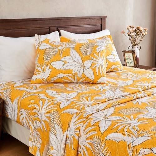 Gogreen 3PC Twin XL Sheet Set - Yellow Leaves