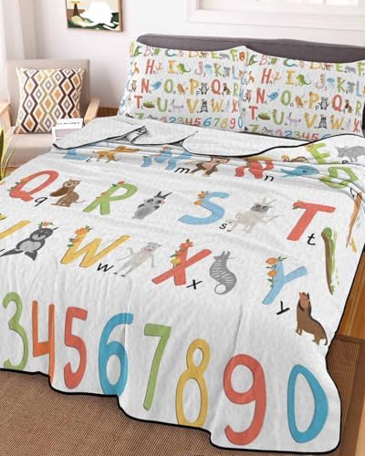 Stongaro Quilt Twin XL Kids Alphabet Comforter Set 3 Pieces